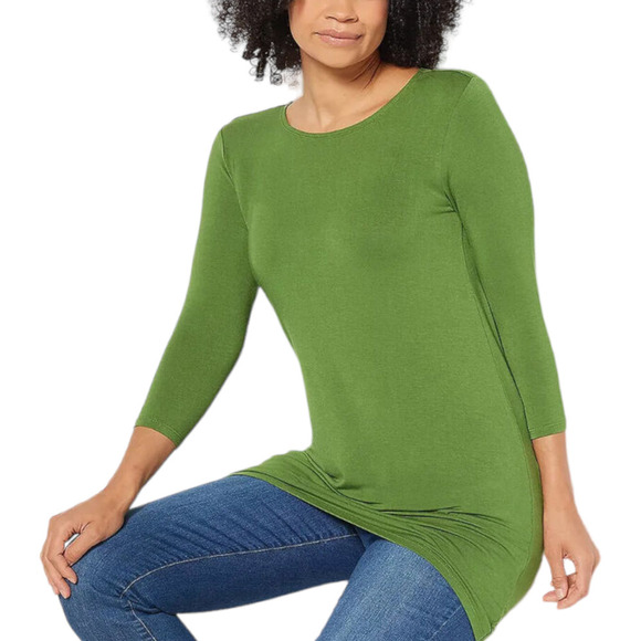 LOGO by Lori Goldstein Tops - LOGO by Lori Goldstein Rayon Span Crew Neck 3/4 Sleeve Top Cactus - Regular
